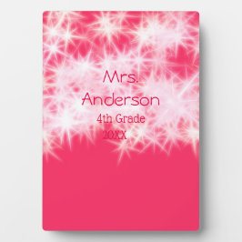 Roter rosa Glitzer funkelt zurück zur Schullehreri Fotoplatte