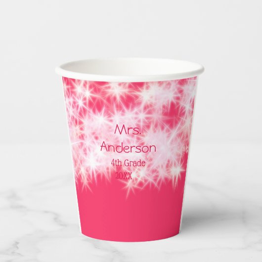 Roter rosa Glitzer funkelt zurück zur Schullehreri Pappbecher (Vorderseite)