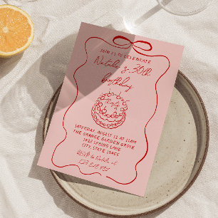 Roter rosa handgezeichneter Kuchen Skurril Einziga Einladung