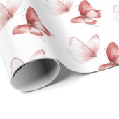 Roter Rosa Schmetterlinge Geburtstag Geschenkpapier (Rolleneckpunkt)