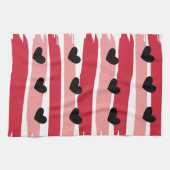 Roter Rosa Streifen mit schwarzen Herzmustern Geschirrtuch (Horizontal)