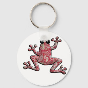 Roter rosa weißer Paisley-Frosch Schlüsselanhänger