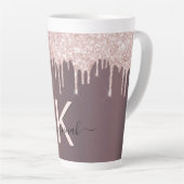 Roter Rose Goldbraun Glitzer Tropfen Name Monogram Milchtasse (Rechte Ecke)