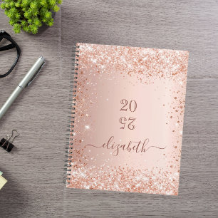 Roter Rose, Goldstaub, Monogramm, Glitzer 2026 Planer