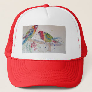 Roter Rosella-Papagei Aquarell-Malerei Truckerkappe