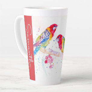 Roter Rosella-Papagei Papageien Aquarell Frauenvor Milchtasse