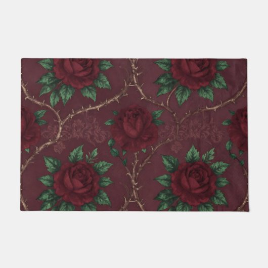 Roter Rosen-Dorn-Kranzmuster Fußmatte (Vorderseite)