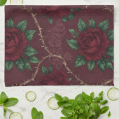 Roter Rosen-Dorn-Kranzmuster Geschirrtuch (Gefaltet)