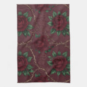 Roter Rosen-Dorn-Kranzmuster Geschirrtuch (Vertikal)