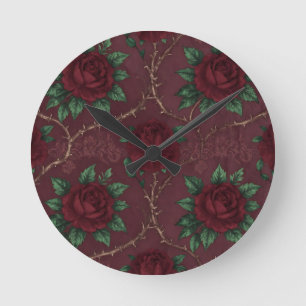 Roter Rosen-Dornen-Kranzmuster Runde Wanduhr