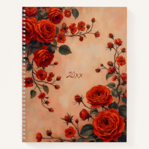 Roter Rosen Florales Spiral-Tagebuch Notizbuch