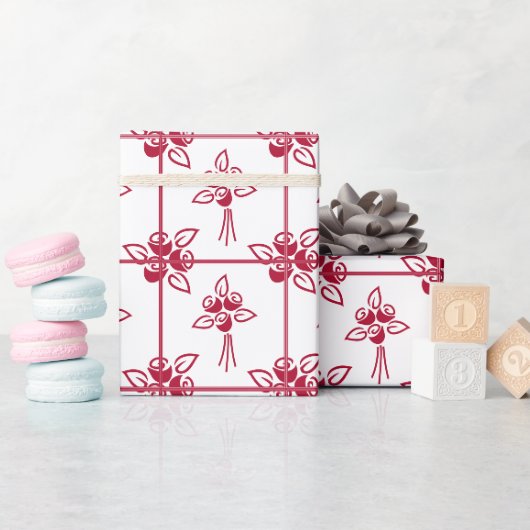 Roter Rosen Quadrat-Muster Geschenkpapier (Babyparty)