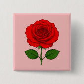 Roter Rosen-Quadratknopf Button (Vorderseite)
