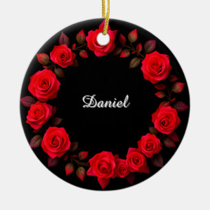 Roter Rosenblumenkranz auf schwarzem Hintergrund Keramik Ornament