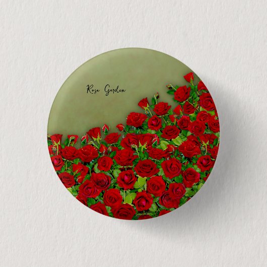 Roter Rosengarten Feld Lebendige Blumen Button (Vorderseite)