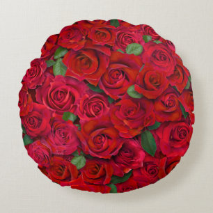 Roter Rosengarten Florales Nahtloses Romantisches Rundes Kissen