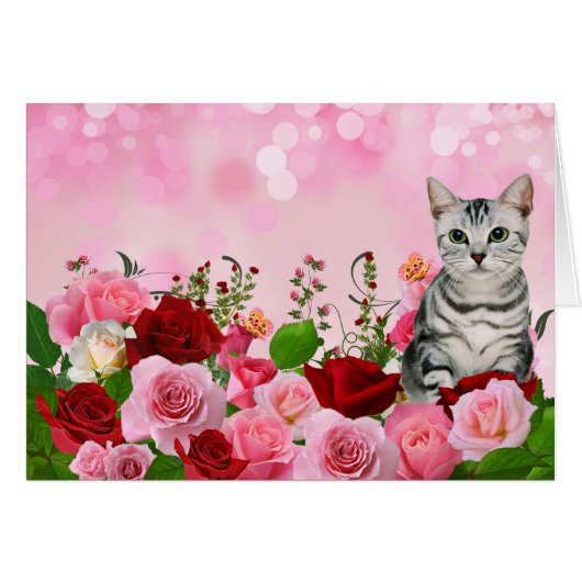 Roter Rosengarten mit Blank-Tabby-Katze (Vorderseite (Horizontal))