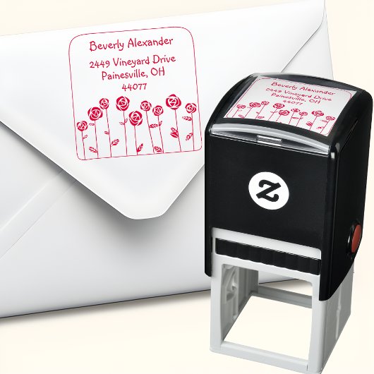 Roter Rosengarten Selbstfärbender Absender Stempel