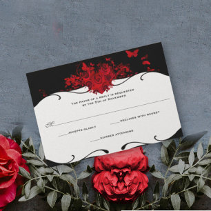 Roter Rosenherz  Schwarz-weiße RSVP Karte
