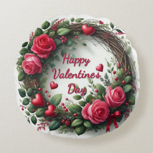 Roter Rosenkranz Valentinstag Runde Kissen