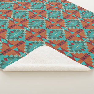 Roter Rost Orange Türkis Teal Blau Stammeskunst Sherpadecke