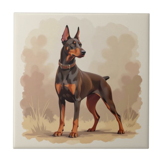 Roter Rostbrauner Dobermann Pinscher Hund Fliese (Vorderseite)