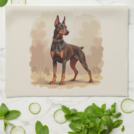 Roter Rostbrauner Dobermann Pinscher Hund Geschirrtuch (Gefaltet)
