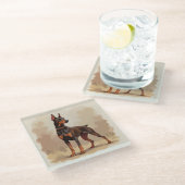 Roter Rostbrauner Dobermann Pinscher Hund Glasuntersetzer (Schrägansicht)