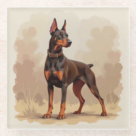 Roter Rostbrauner Dobermann Pinscher Hund Glasuntersetzer (Vorderseite)