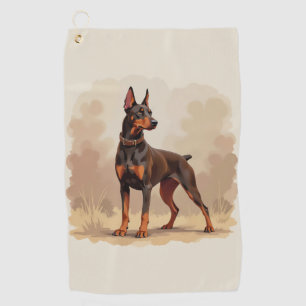 Roter Rostbrauner Dobermann Pinscher Hund Golfhandtuch