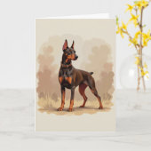 Roter Rostbrauner Dobermann Pinscher Hund Karte (Gelbe Blume)