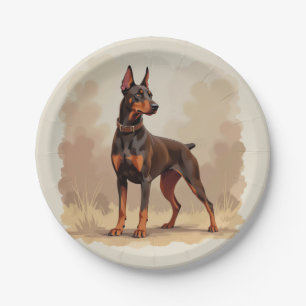 Roter Rostbrauner Dobermann Pinscher Hund Pappteller