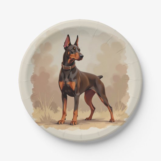 Roter Rostbrauner Dobermann Pinscher Hund Pappteller (Vorderseite)