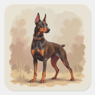 Roter Rostbrauner Dobermann Pinscher Hund Quadratischer Aufkleber