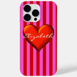 Roter rote Streifen Metallisches Herzmonogramm Case-Mate iPhone 14 Pro Max Hülle