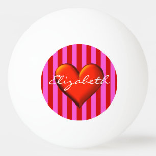 Roter rote Streifen Metallisches Herzmonogramm Tischtennisball