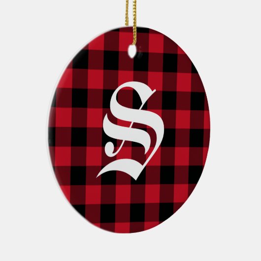 Roter Roter Buffalo-Karo für das erste Monogramm K Keramik Ornament (Rechts)