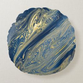 Roter Rundpilz (blau und gold) Rundes Kissen