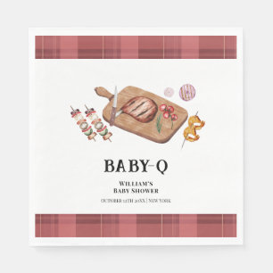 Roter Rustikal Karierter Land Baby Q Baby Shower  Serviette