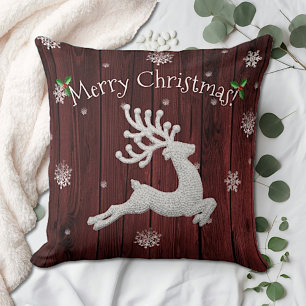 Roter Rustikal Weihnachts Rentier Wurfkissen Kissen