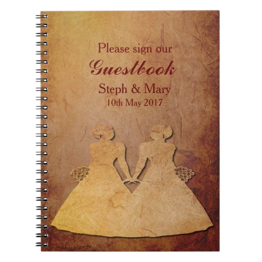 Roter rustikaler lesbischer HochzeitGuestbook Notizblock (Vorderseite)