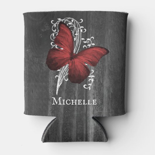Roter Rustikaler Schmetterling Personalisiert Dosenkühler (Vorderseite)