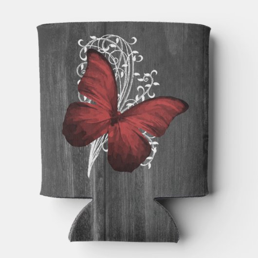 Roter Rustikaler Schmetterling Personalisiert Dosenkühler (Rückseite)