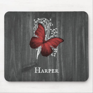 Roter Rustikaler Schmetterling-Personalisierter Ma Mousepad