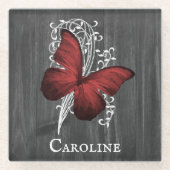 Roter Rustikaler Schmetterling Personalisierter Un Glasuntersetzer (Vorderseite)