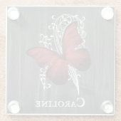 Roter Rustikaler Schmetterling Personalisierter Un Glasuntersetzer (Rückseite)