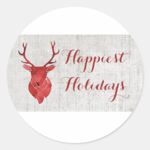 Roter Rustikaler Wasserfarben-Hirsch-Feiertag Runder Aufkleber