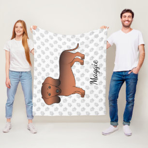 Roter Sable Kurzhaar Dachshund Cartoon-Hund & Name Fleecedecke