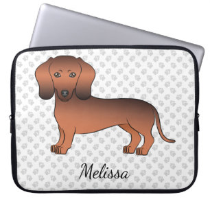Roter Sable Kurzhaar Dachshund Cartoon-Hund & Name Laptopschutzhülle