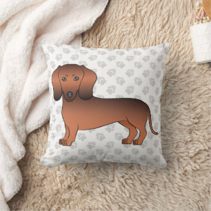 Roter Sable Kurzhaar Dachshund Cartoon Hund & Pfot Kissen
